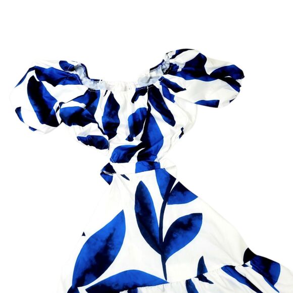 NWT  L Off-Shoulder Blue Floral Wrap Maxi Dress Women's High Waist Summer D… - Picture 8 of 12